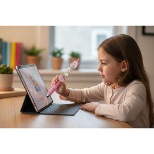 Lucky Kitty Pink Crystal Computer Stylus Pen With Cute Cartoon Charms For Touchs